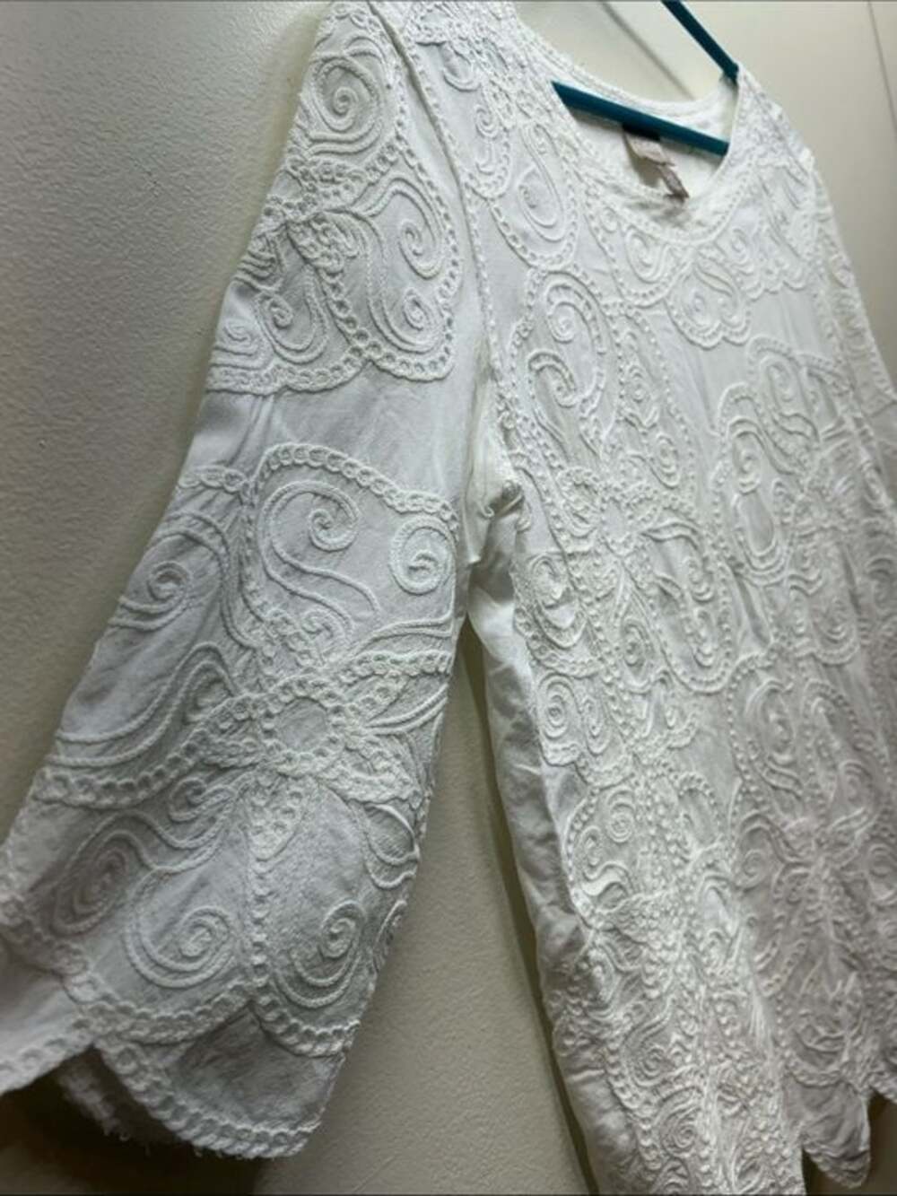 Chico's White Embroidered Scoop-Neck Blouse - Picture 3 of 11